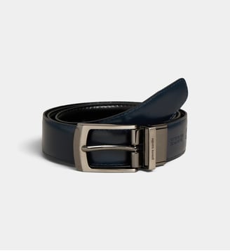 Ceinture moyenne réversible en croûte de cuir - Cardin Ceinture - Noir et marine