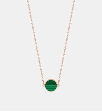 Chaine - Mini disque en or rose et malachite - Ginette Ny - Vert malachite