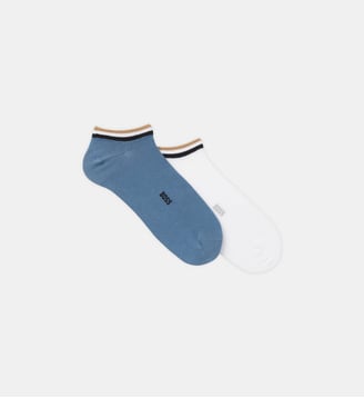 Chaussettes basses en coton signature - BOSS - Bleu et blanc