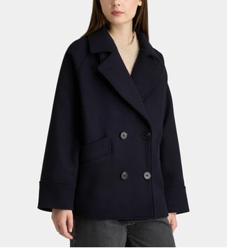 Manteau caban court Turner laine recyclée - Galeries Lafayette - Bleu marine