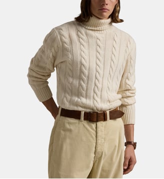 Pull torsadé en laine et cachemire col roulé - Polo Ralph Lauren - Écru