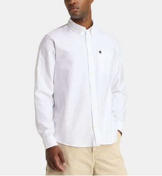 Chemise droite coton - Carhartt WIP - Blanc et bleu foncé