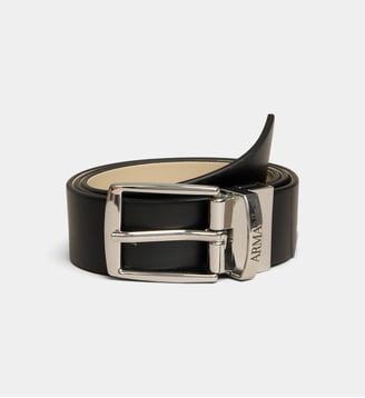 Ceinture réversible lisse à boucle siglée - Emporio Armani Junior - Noir et beige