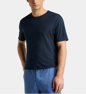 T-shirt droit uni Rishuni en lin européen™ - Galeries Lafayette - Bleu marine