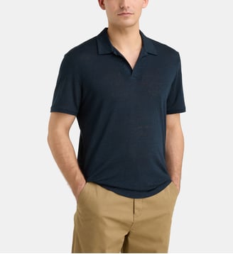 Polo droit léger Rolin en lin européen™ - Galeries Lafayette - Bleu marine