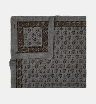 Écharpe à motif fleuri en laine - Soeur - Gris et noir