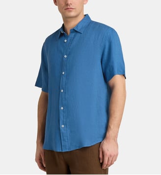 Chemisette droite Rilinco en lin européen™ - Galeries Lafayette - Bleu saphir