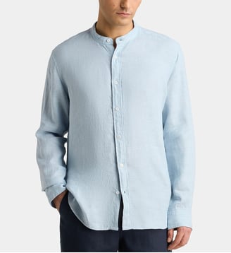 Chemise droite Pimoa unie en lin - Galeries Lafayette - Bleu jean délavé