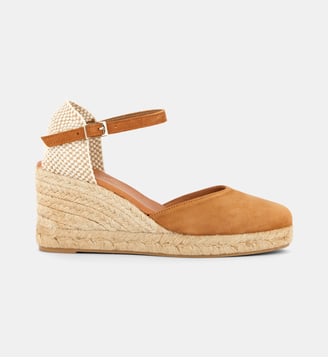 Espadrilles compensées Estrella en cuir - Mellow Yellow - Cognac