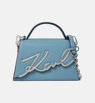Sac à main trapèze K/Signature 2.0 crossbody cuir - Karl Lagerfeld - Bleu ciel