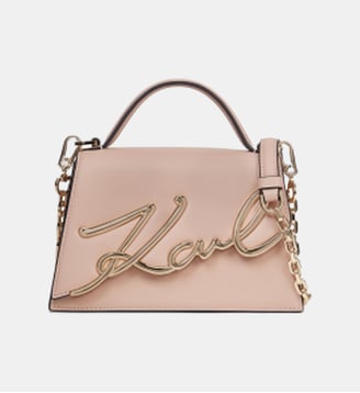Sac à main trapèze K/Signature 2.0 crossbody cuir - Karl Lagerfeld - Rose poudré