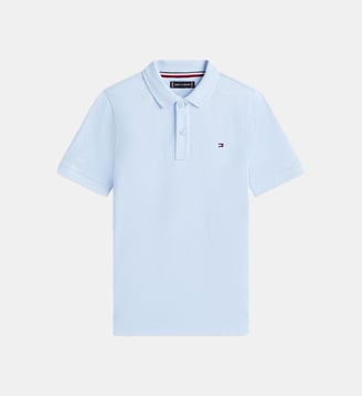 Polo droit flag en coton piqué - Tommy Hilfiger - Bleu lagon