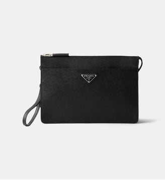 Sac pochette en cuir saffiano - Prada - Noir