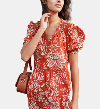 Robe midi à motif fleuri - Petite Mendigote - Orange brique