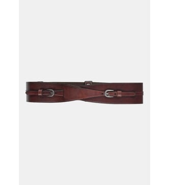 Ceinture En Cuir Marron La Fée Maraboutée - Taille 85/90, Cloutée, Neuve Sans étiquette