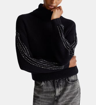 Pull Col Roulé Safran Avec Décolleté Strass - Noir - Taille L/XL - Occasion Très Bon état