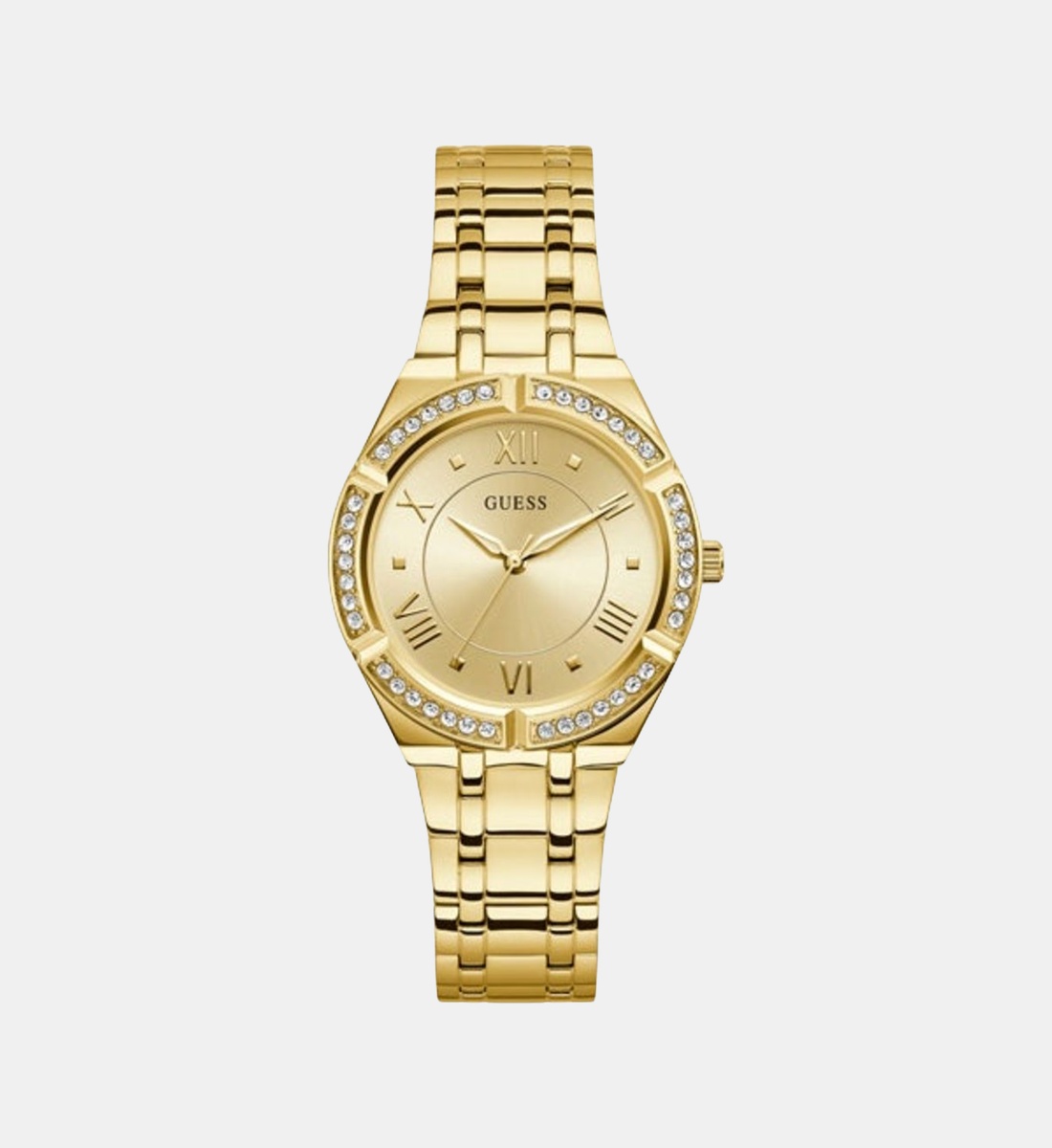 Montre GUESS Pour Femme - Élégante à Cadran Rectangulaire Doré Et Bracelet Cuir Blanc