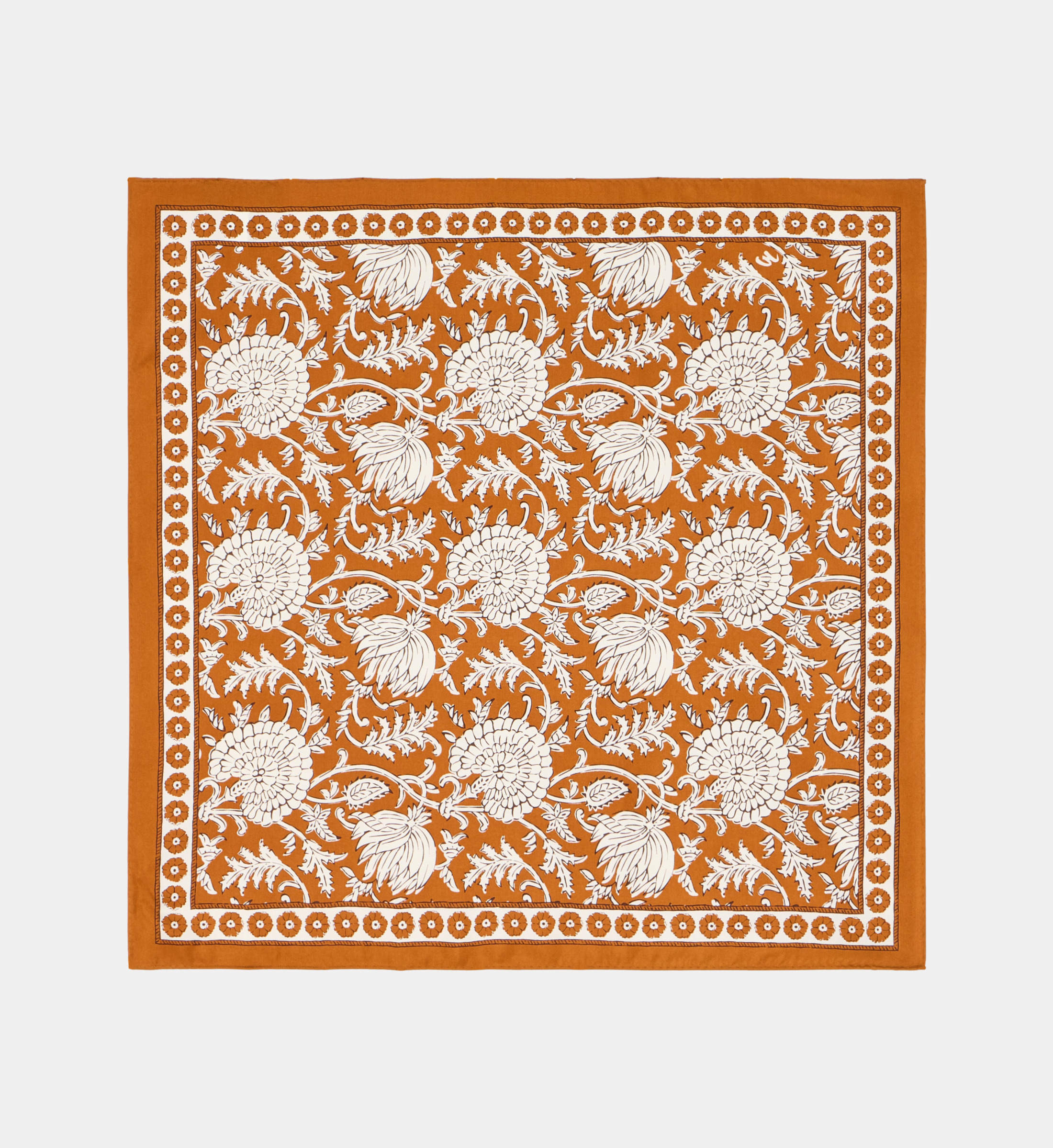 Carré En Soie 100% Imprimé Beige Et écru - Occasion En Très Bon état