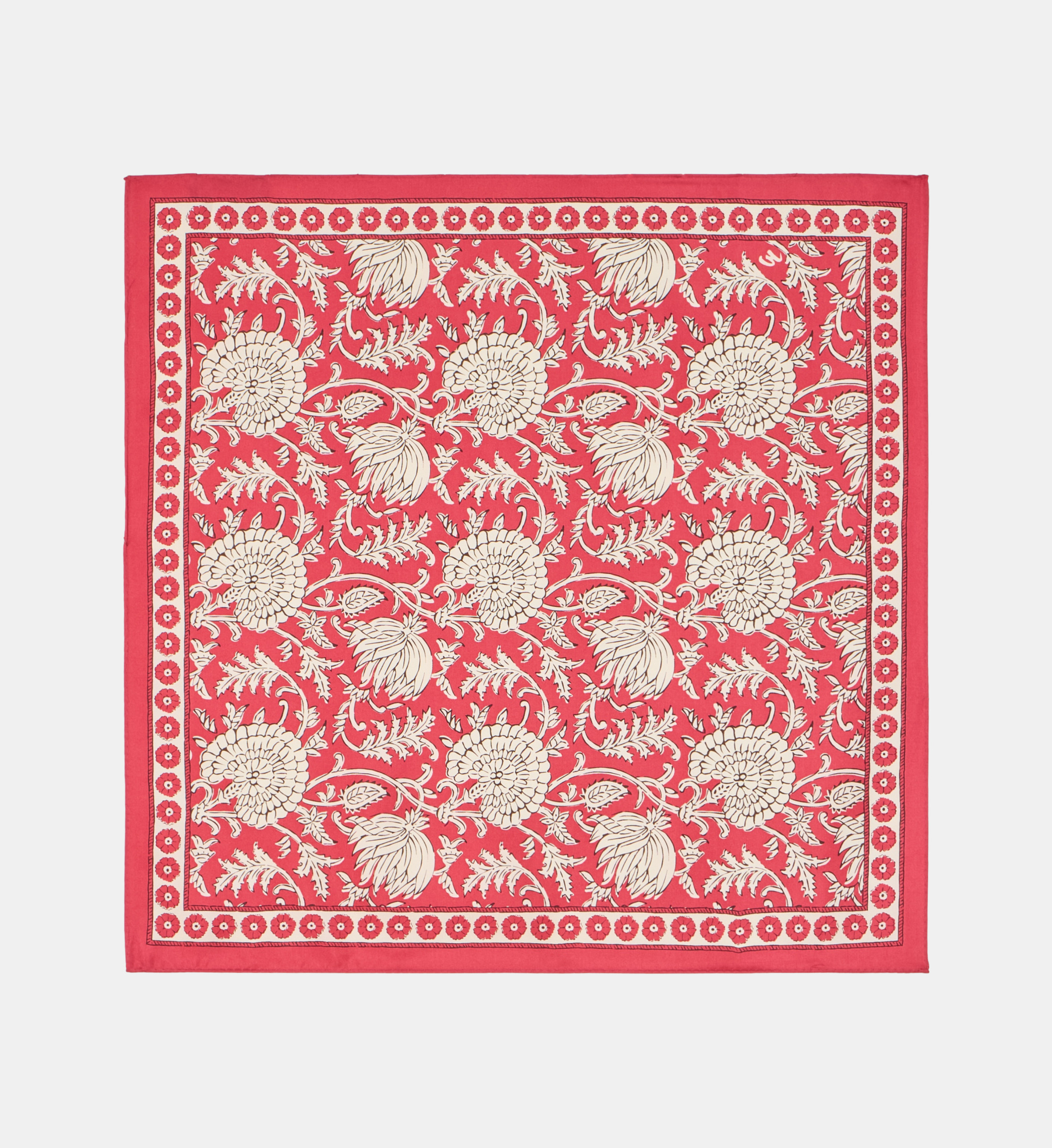 Foulard Vintage Carré De Soie 90 Cm - Motif Vitrail De Fleurs Bleu - Neuf