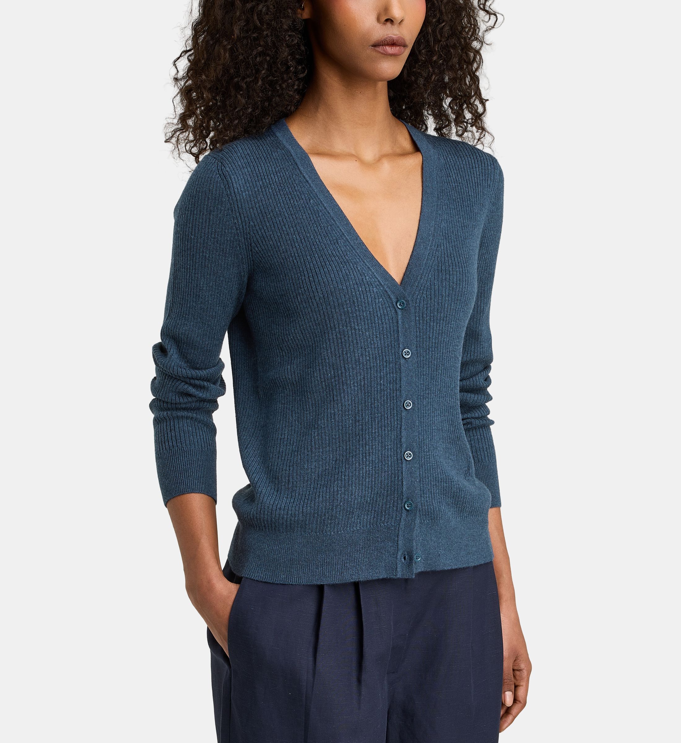 Cardigan Bleu Femme - Taille Petit/moyen, En Acrylique, Col En V, Très Bon état Occasion