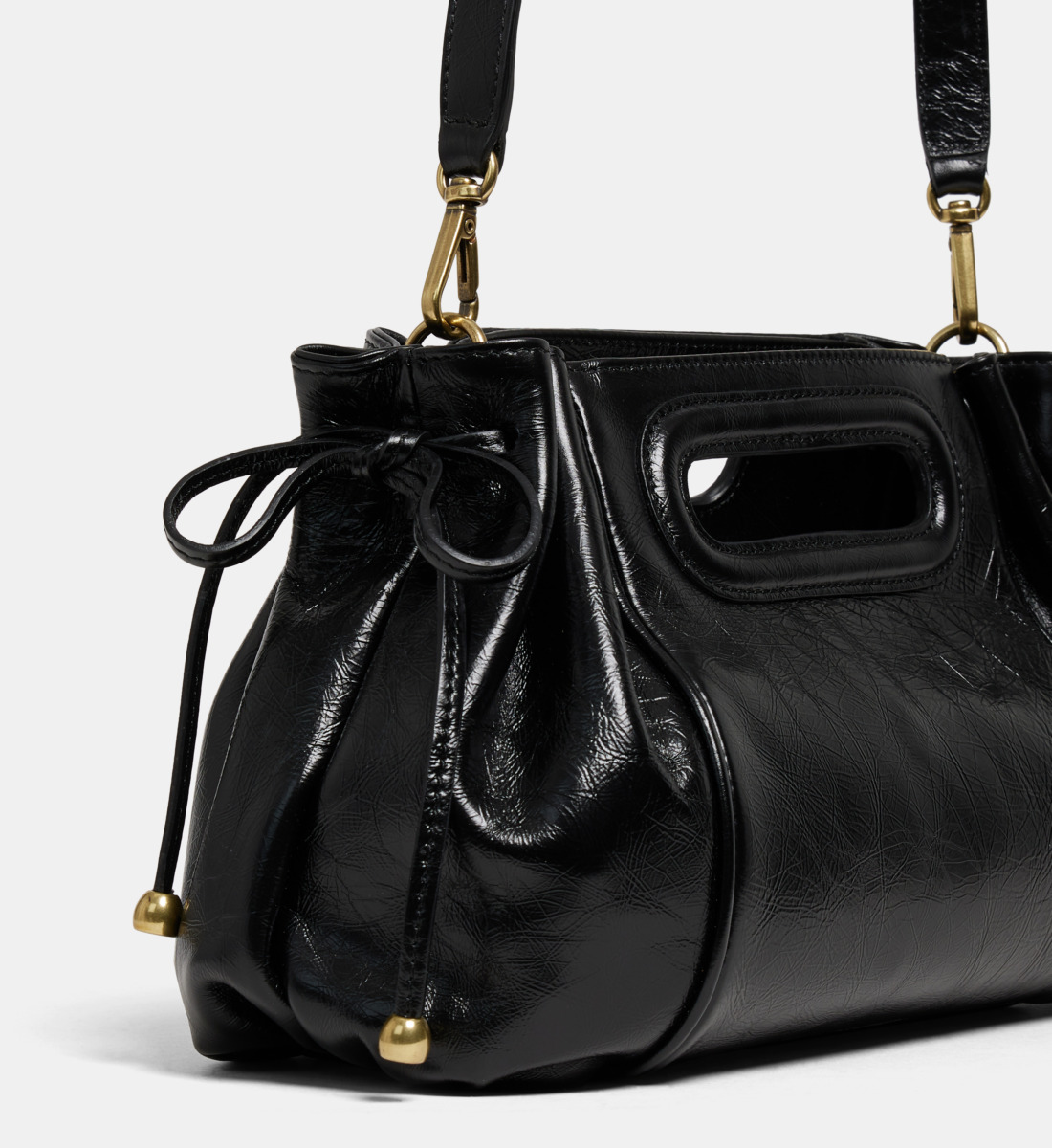 Sac à Main Femme Carlos Falchi - Modèle Bowler Noir Verni - Occasion En Excellent état - Taille Medium Small