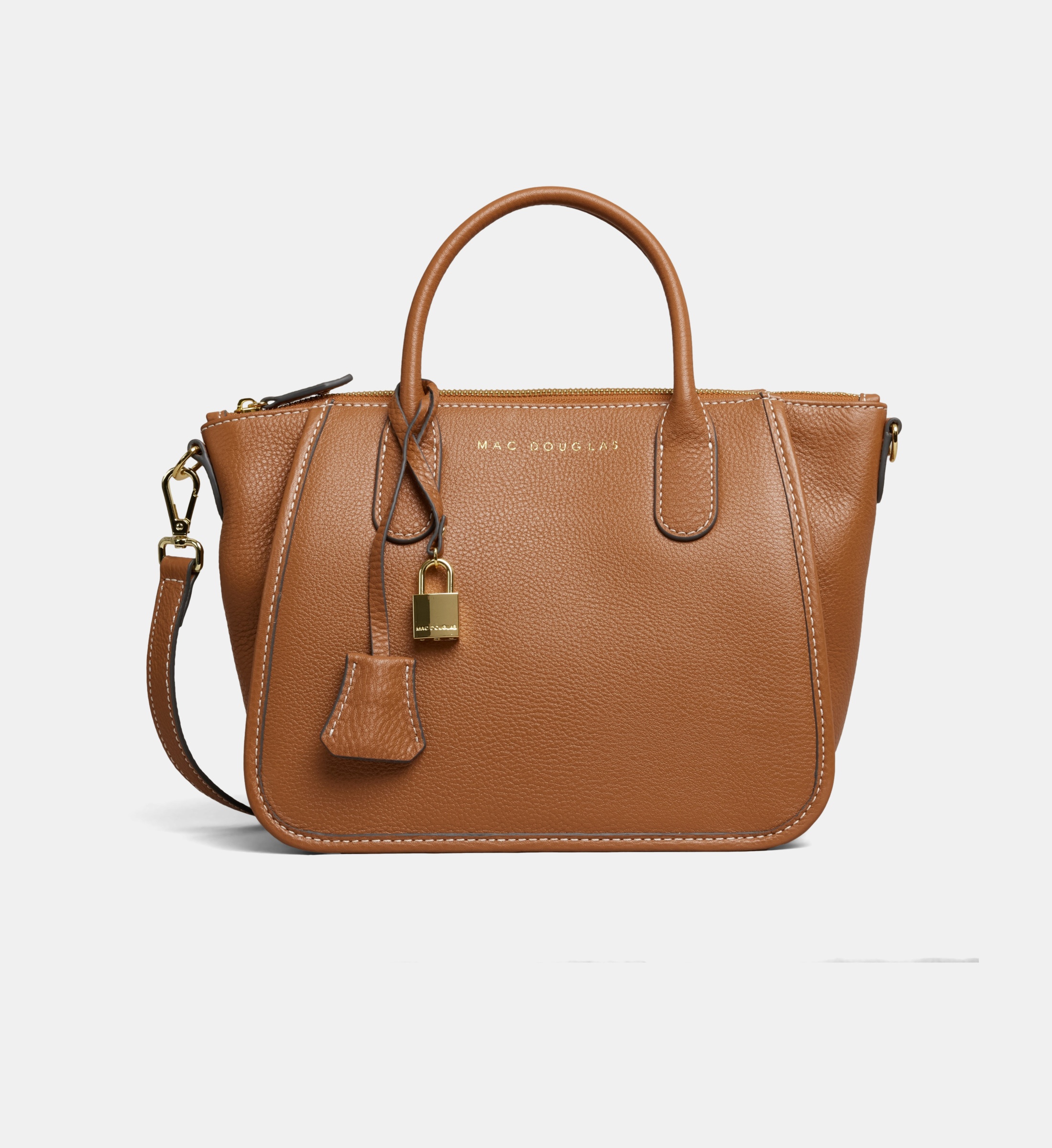 Sac Fourre-Tout En Cuir Mac Douglas - Couleur Chocolat/Camel - Couture Blanche - Occasion Comme Neuf