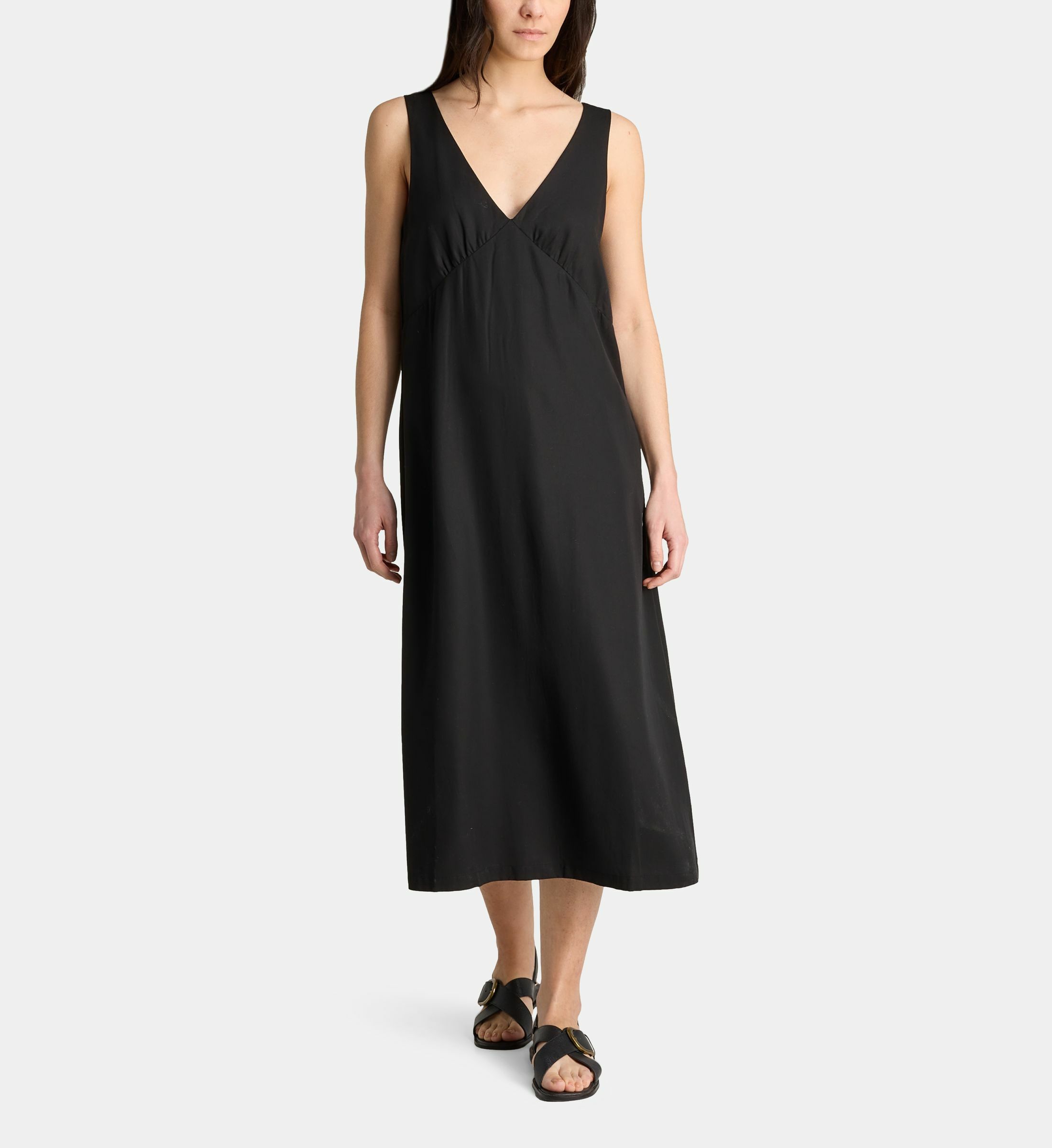 Robe Noire Lafayette 148 Taille 4 – Sans Manches, Longueur Genou, Bordure Cuir, Occasion Très Bon état