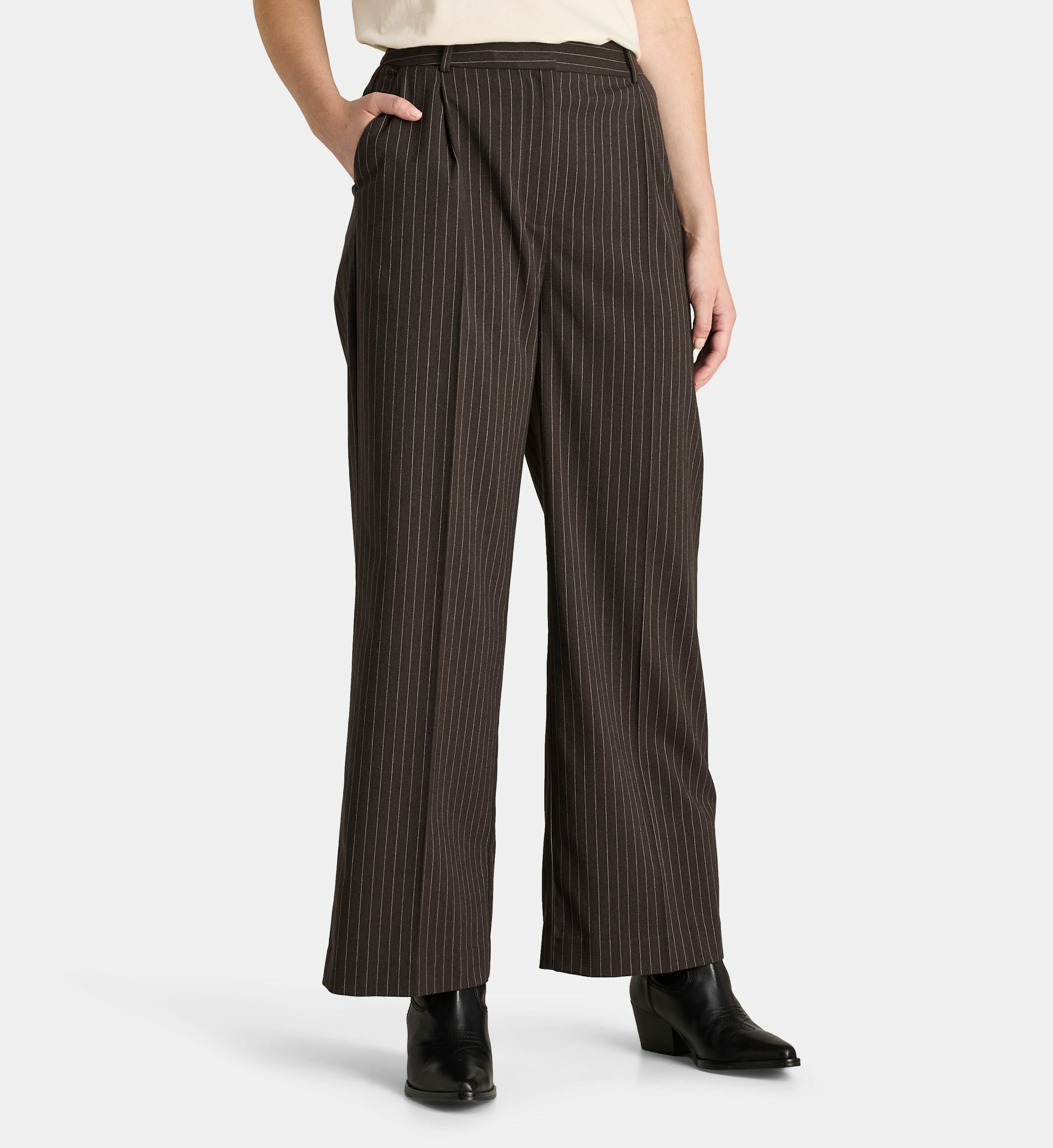 Pantalon Femme Marron à Rayures – Taille 44, Marque Mexx, Style Chic, Neuf Sans Étiquettes