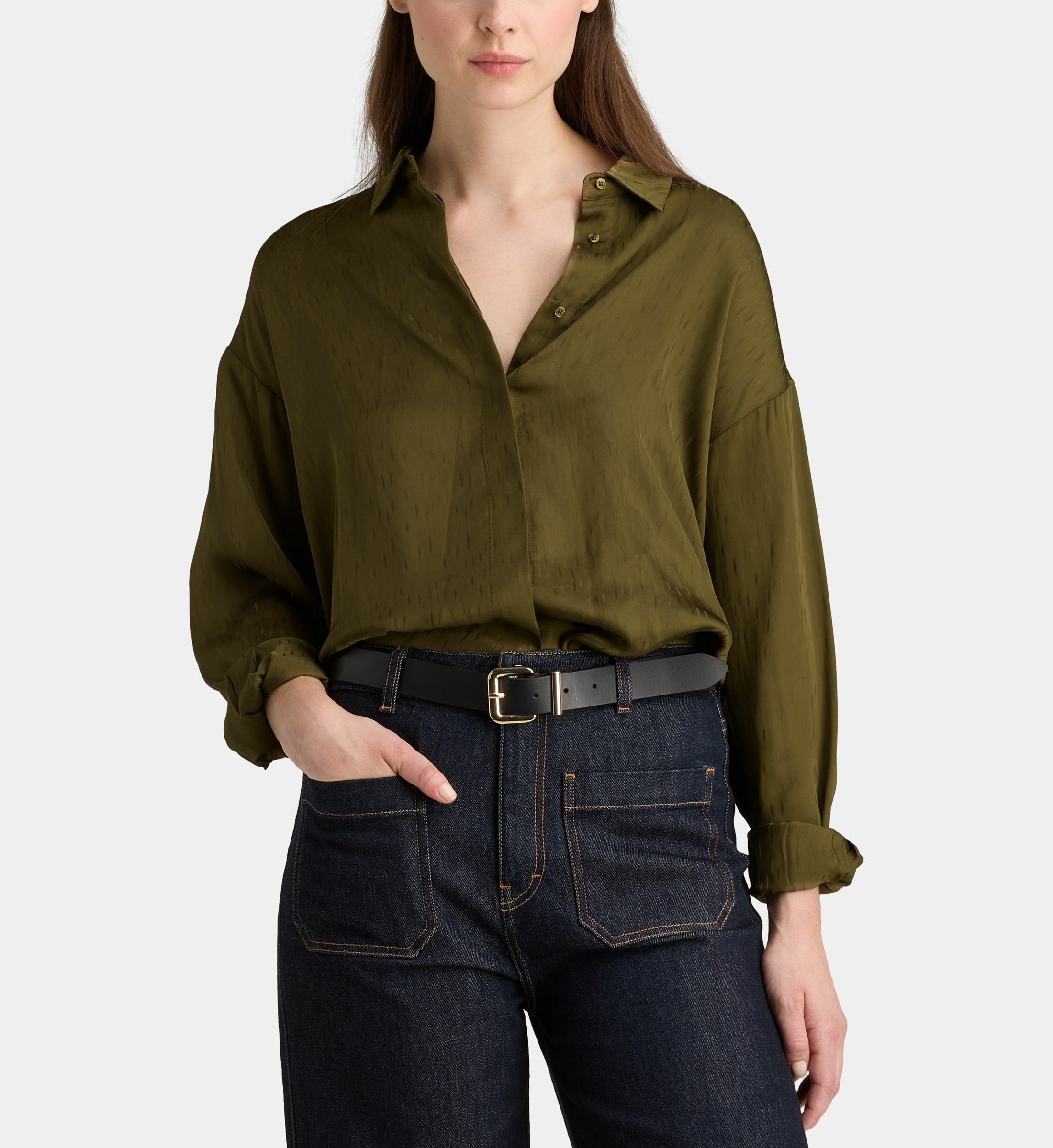 Chemise Kaki Jennyfer Taille 38 - Occasion Très Bon État - Coupe Regular Femme