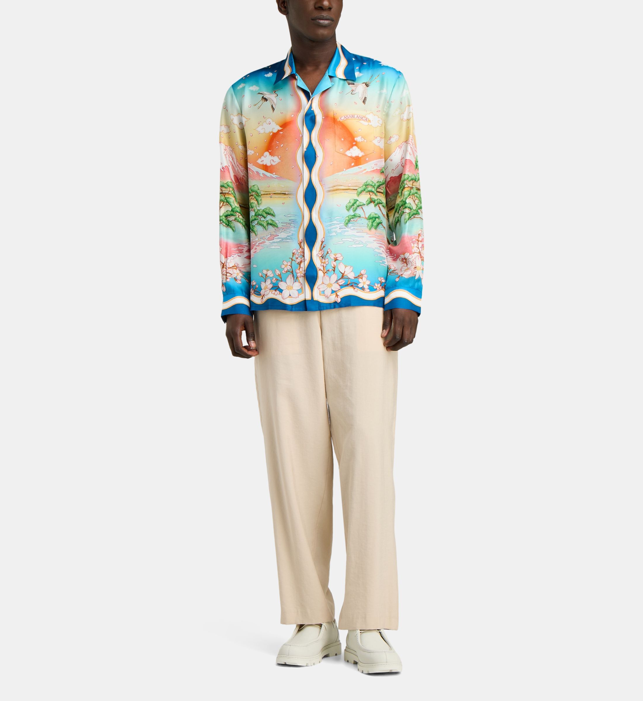 Chemise Homme En Soie Casablanca Futuro Optimisto - Taille XL, Manches Longues, Multicolore - Neuf Sans étiquettes