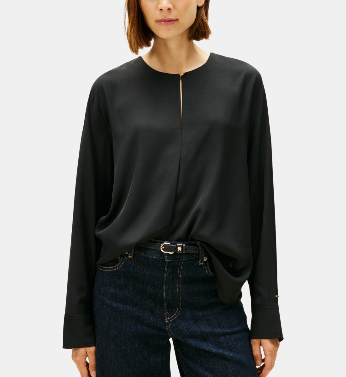Top Manches Longues PAUSE CAFE – Taille 44 Noir Imprimé Géométrique | En Viscose Stretch | Occasion En Très Bon état