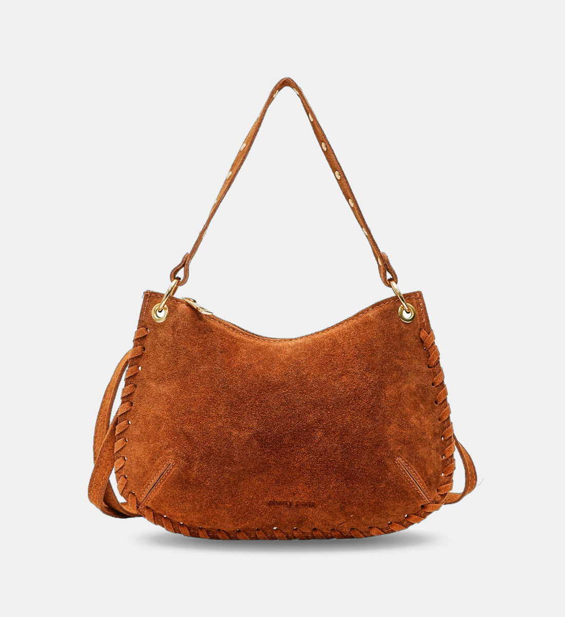 Pochette Bandoulière Galeries Lafayette En Cuir Daim Beige/Marron Brodée - Vintage Très Bon État