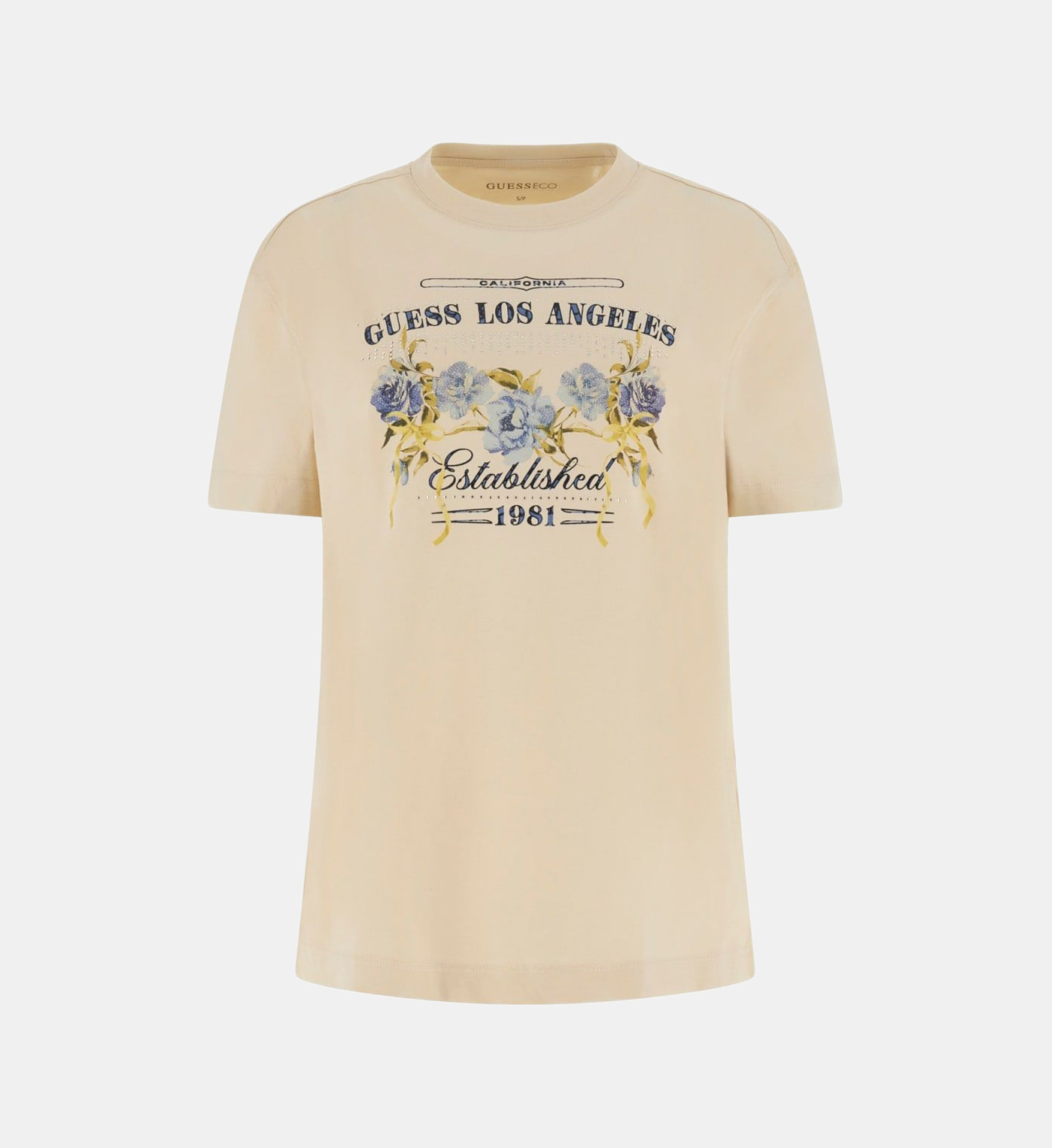 T-shirt Guess Manches Courtes Strass Gris Argenté - Taille S Femme, Occasion TB