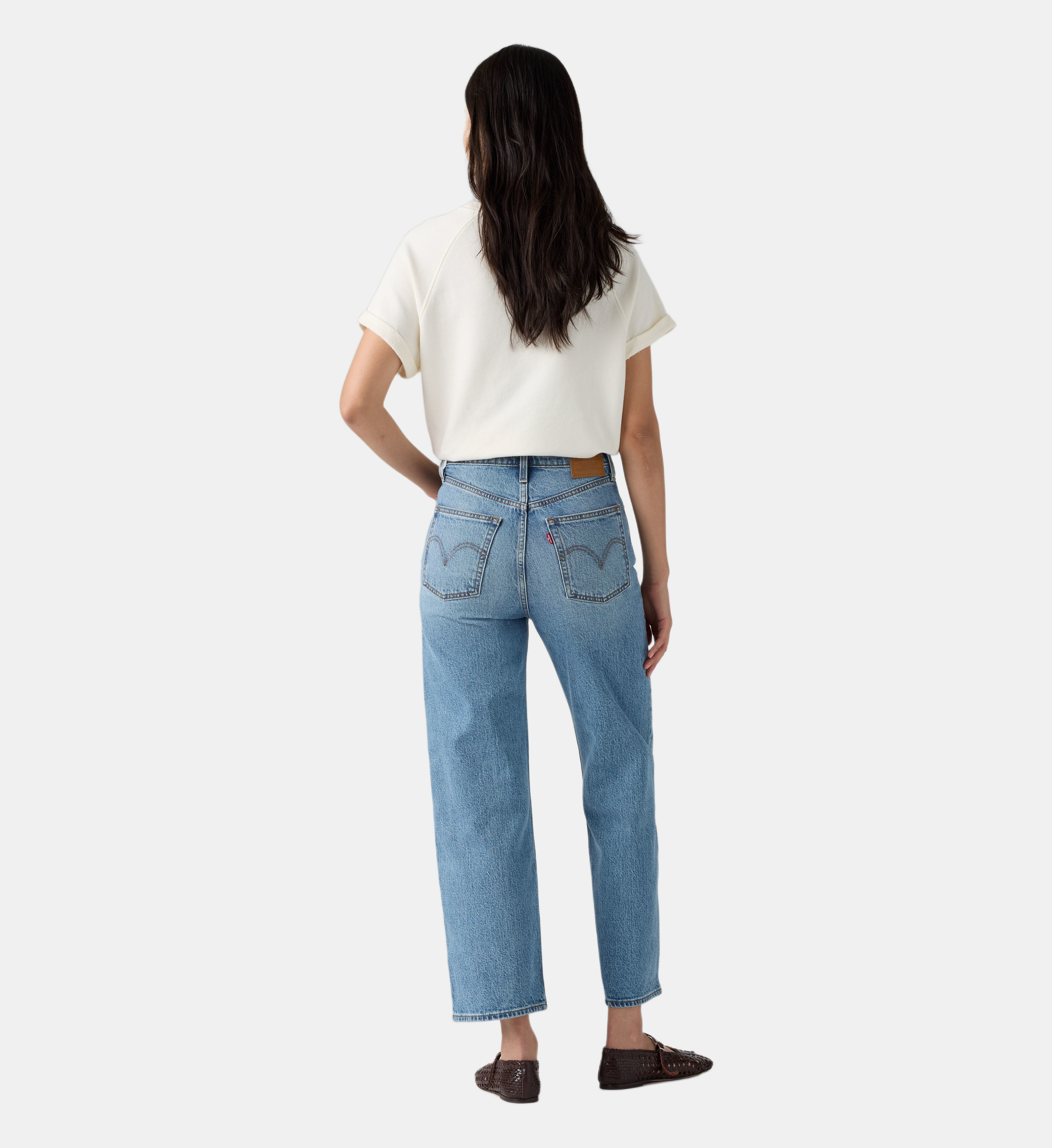 Jean droit court stretch taille haute