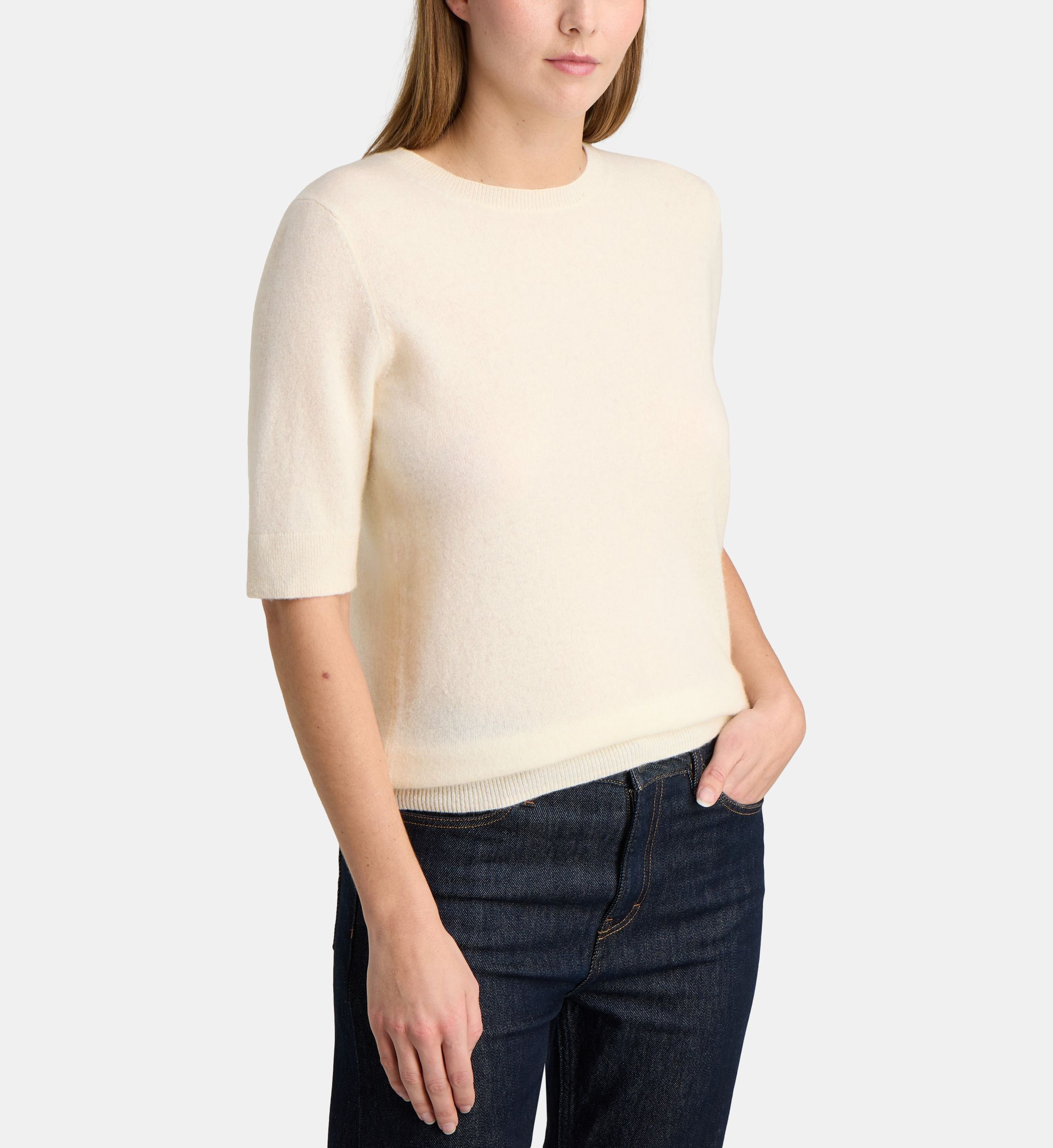 Pull en Laine & Cachemire Sifi manches courtes rayé écru/beige - Vente