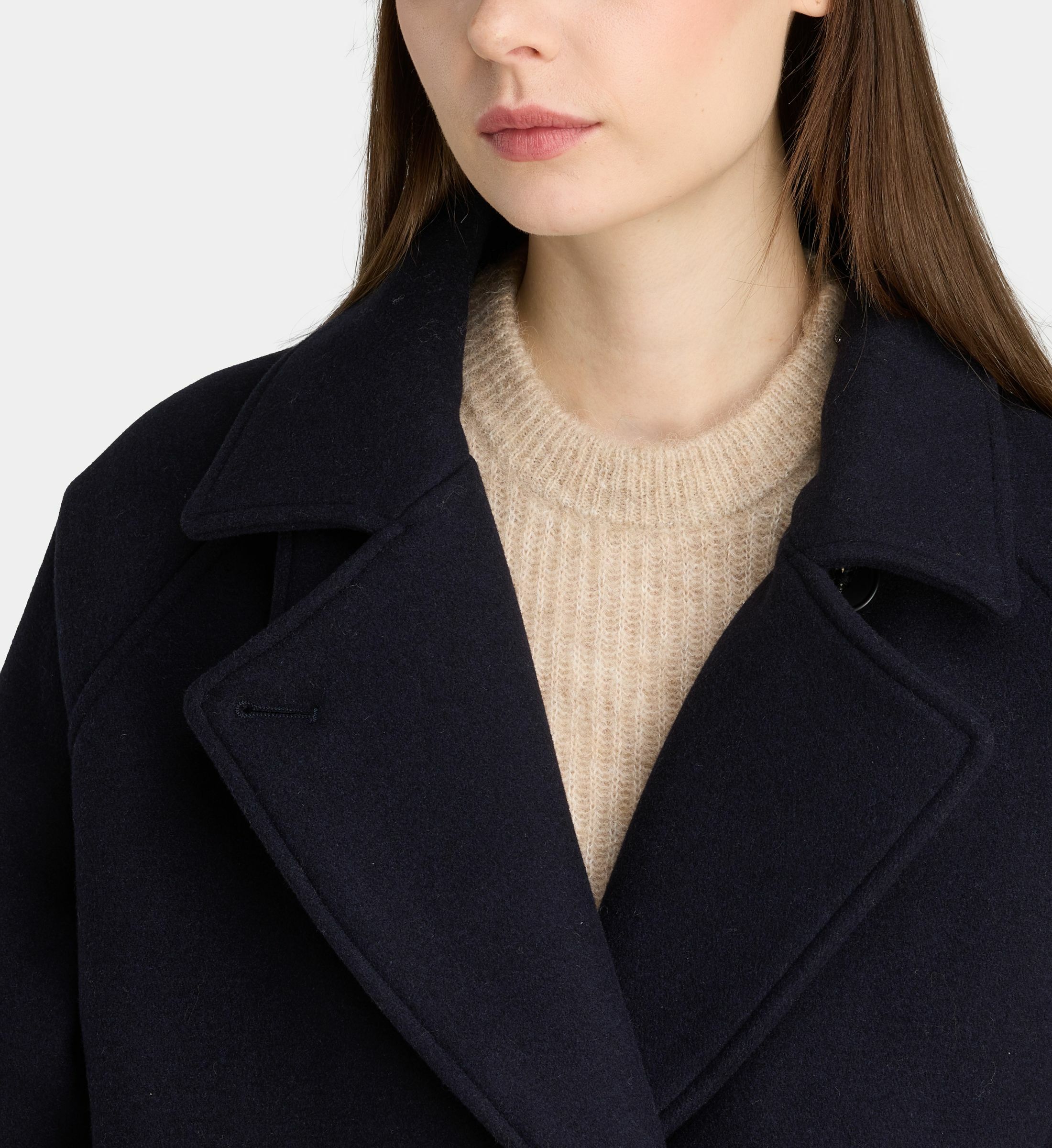 Manteau Caban Femme En Laine (80%) – Taille 44 – Manches Courtes – Occasion Très Bon état