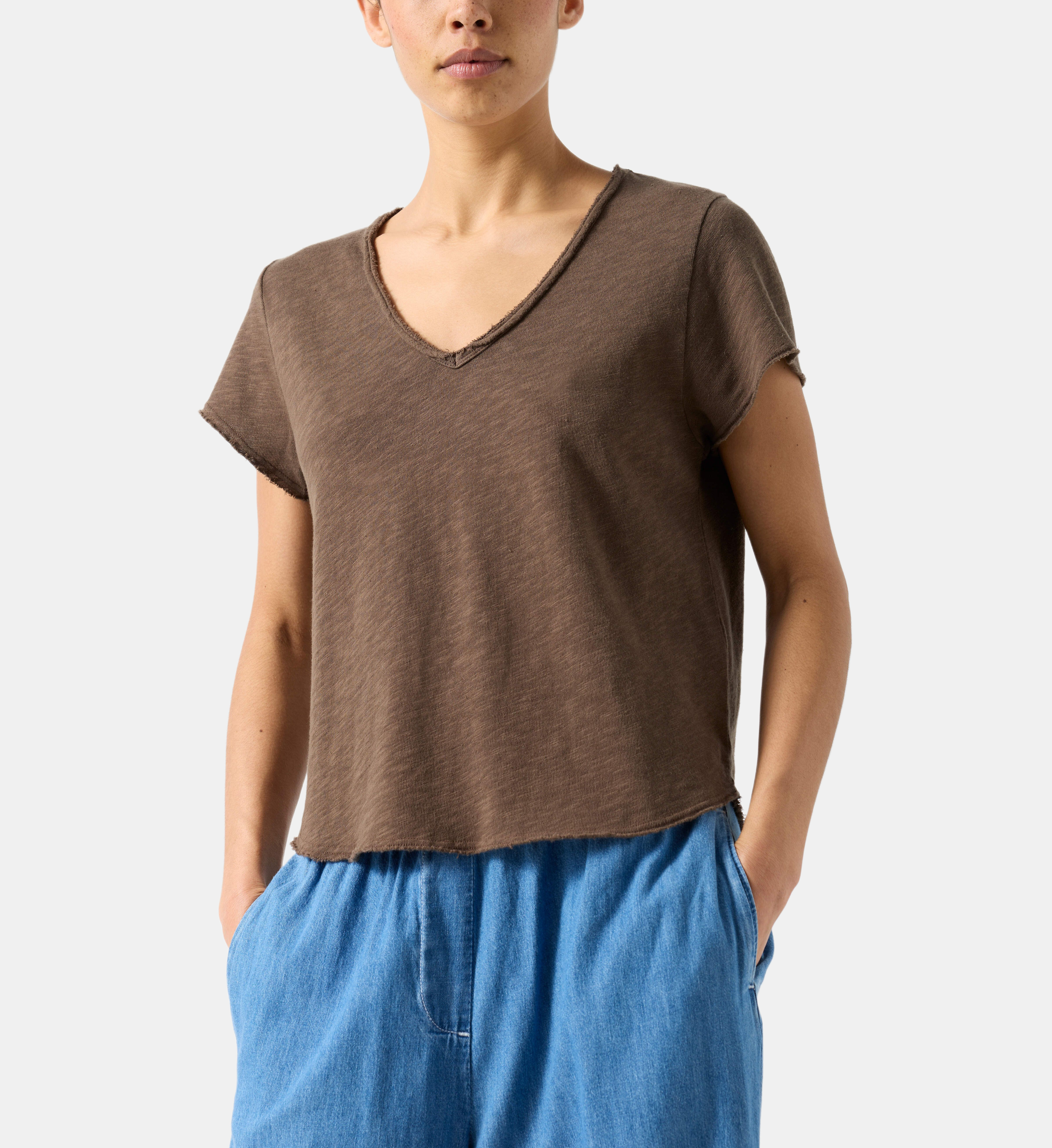 Haut (Top) Femme Marron - Marque Linea - Manches Courtes - Viscose - Taille M - Occasion Très Bon état